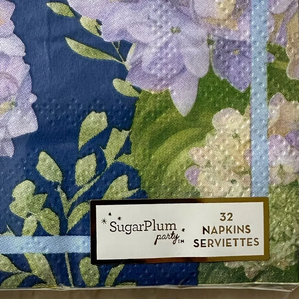 SOPHISTIPLATE 32 x 2pk Hydrangea Guest Paper Towel Napkins Blue Lavender Green